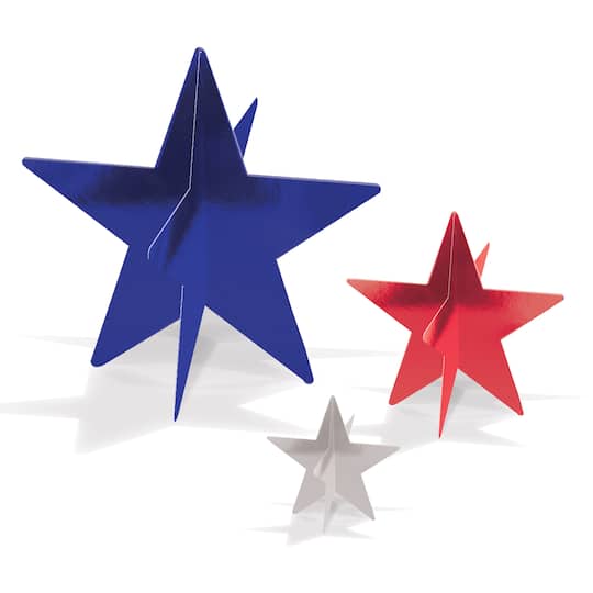 Michaels, Beistle Red, Silver & Blue 3D Foil Star Centerpiece Packs, 2ct. – Category: Party